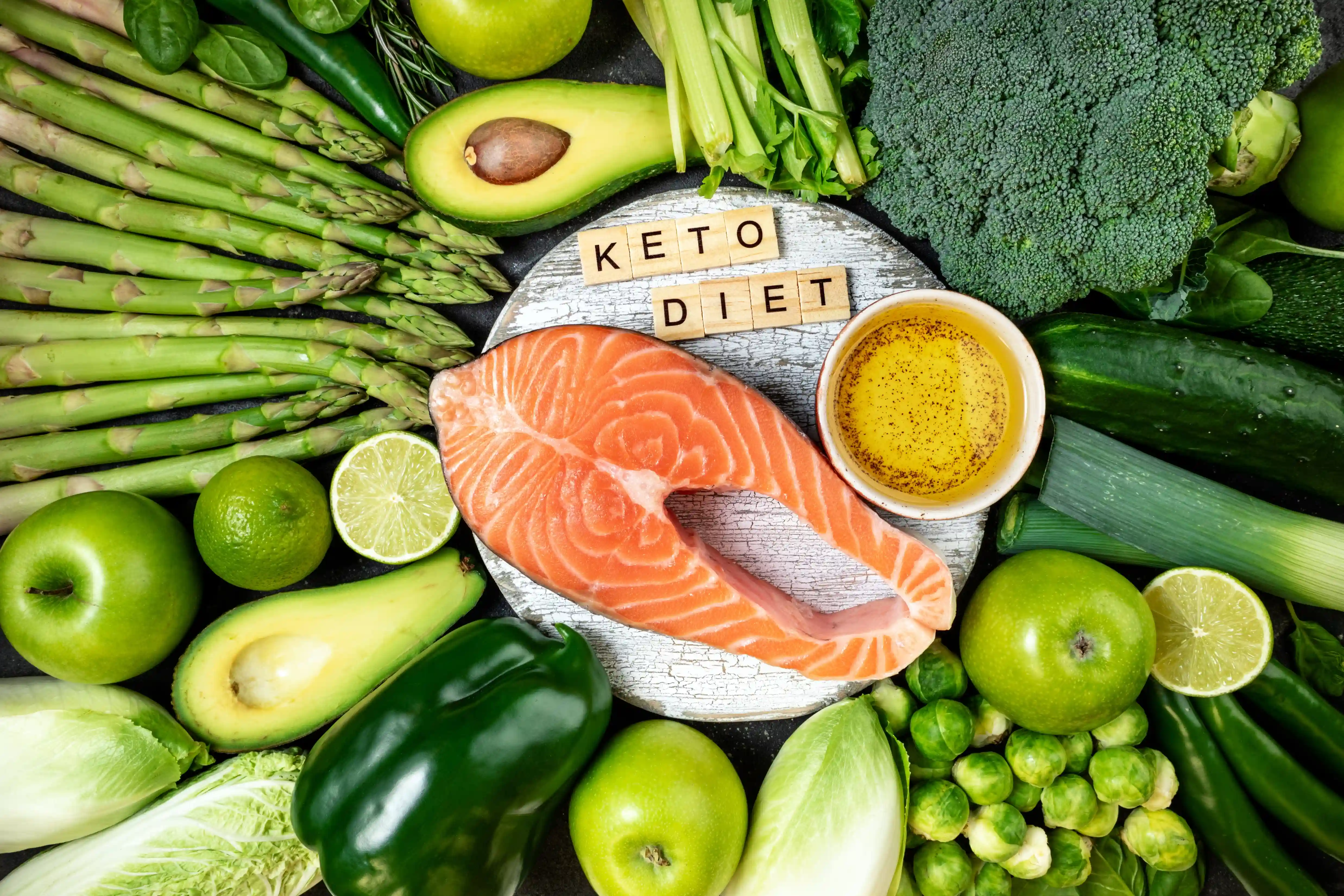 Assiette keto douce — avocat, saumon, oeufs et légumes verts — adaptée au SOPK